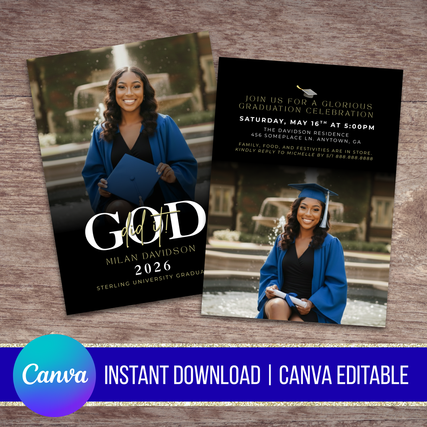 God Did It! Graduation Invitation 5"x7" Canva Instant Download