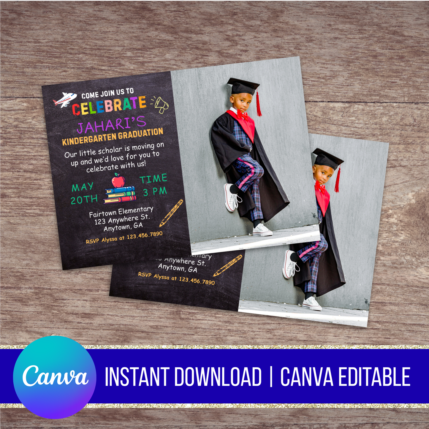 School Daze Elementary Graduation Invitation Canva Instant Download