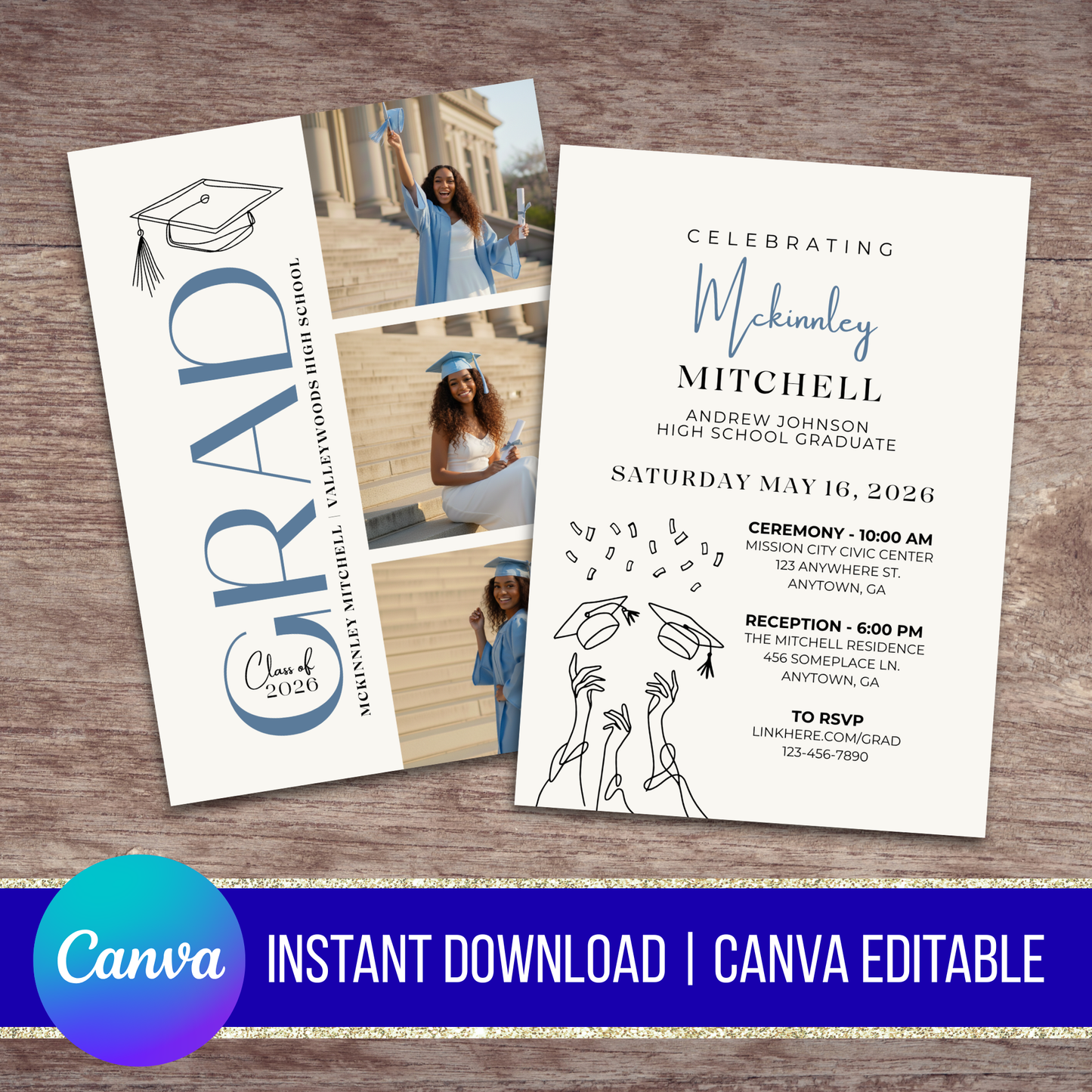 Milestone Sketch Graduation Invitation Canva Instant Download