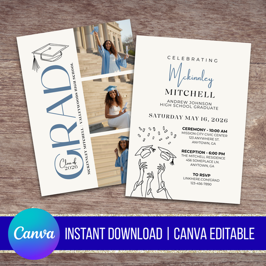 Milestone Sketch Graduation Invitation Canva Instant Download