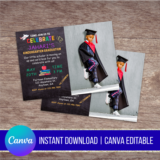 School Daze Elementary Graduation Invitation Canva Instant Download