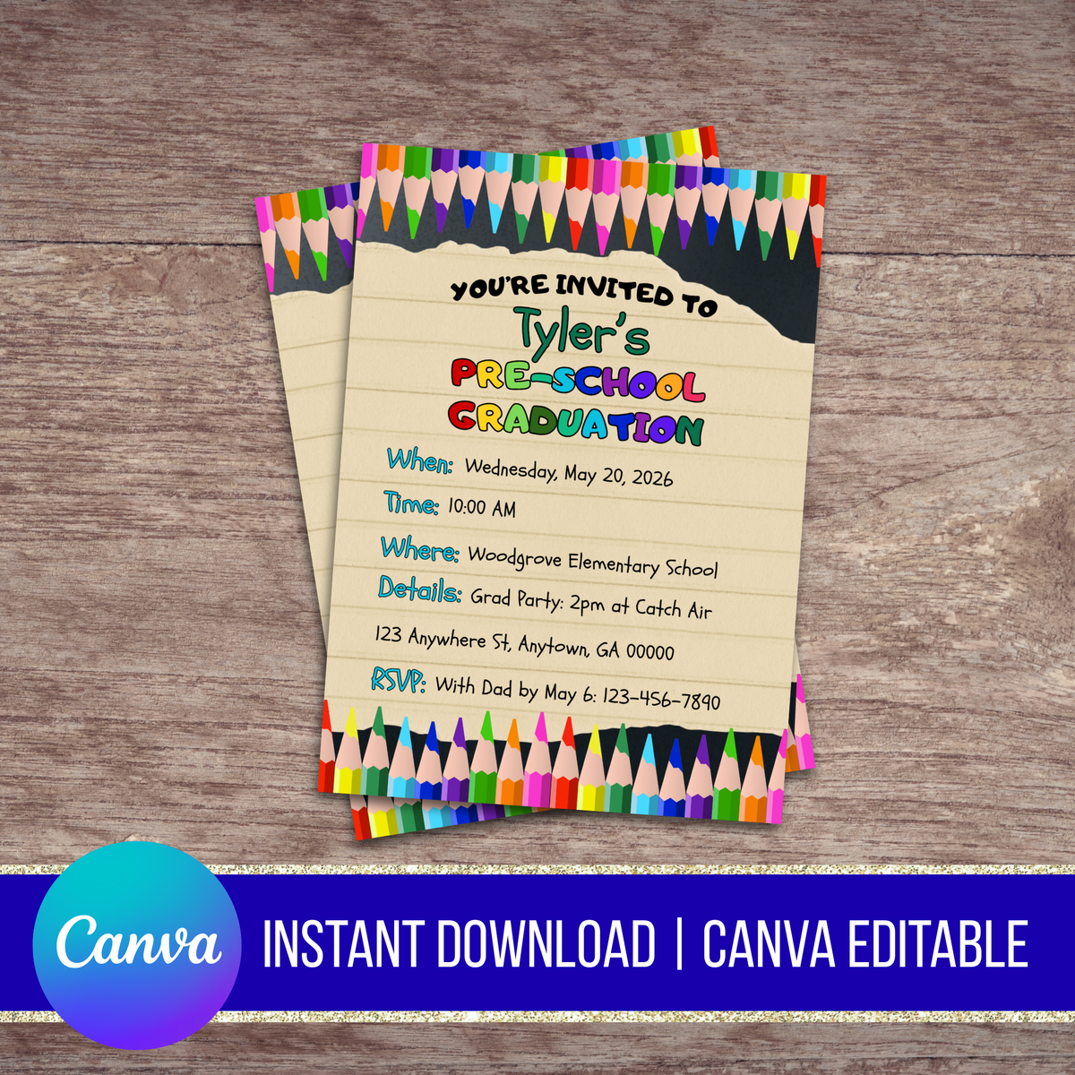 Bright Future (Pre School) Graduation Invitation Canva Instant Download