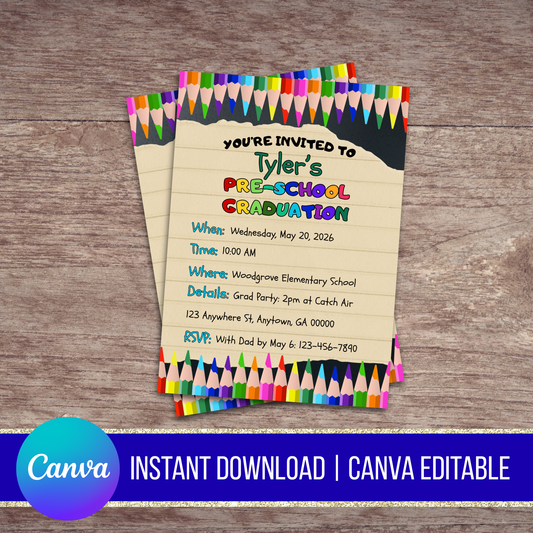 Bright Future (Pre School) Graduation Invitation Canva Instant Download