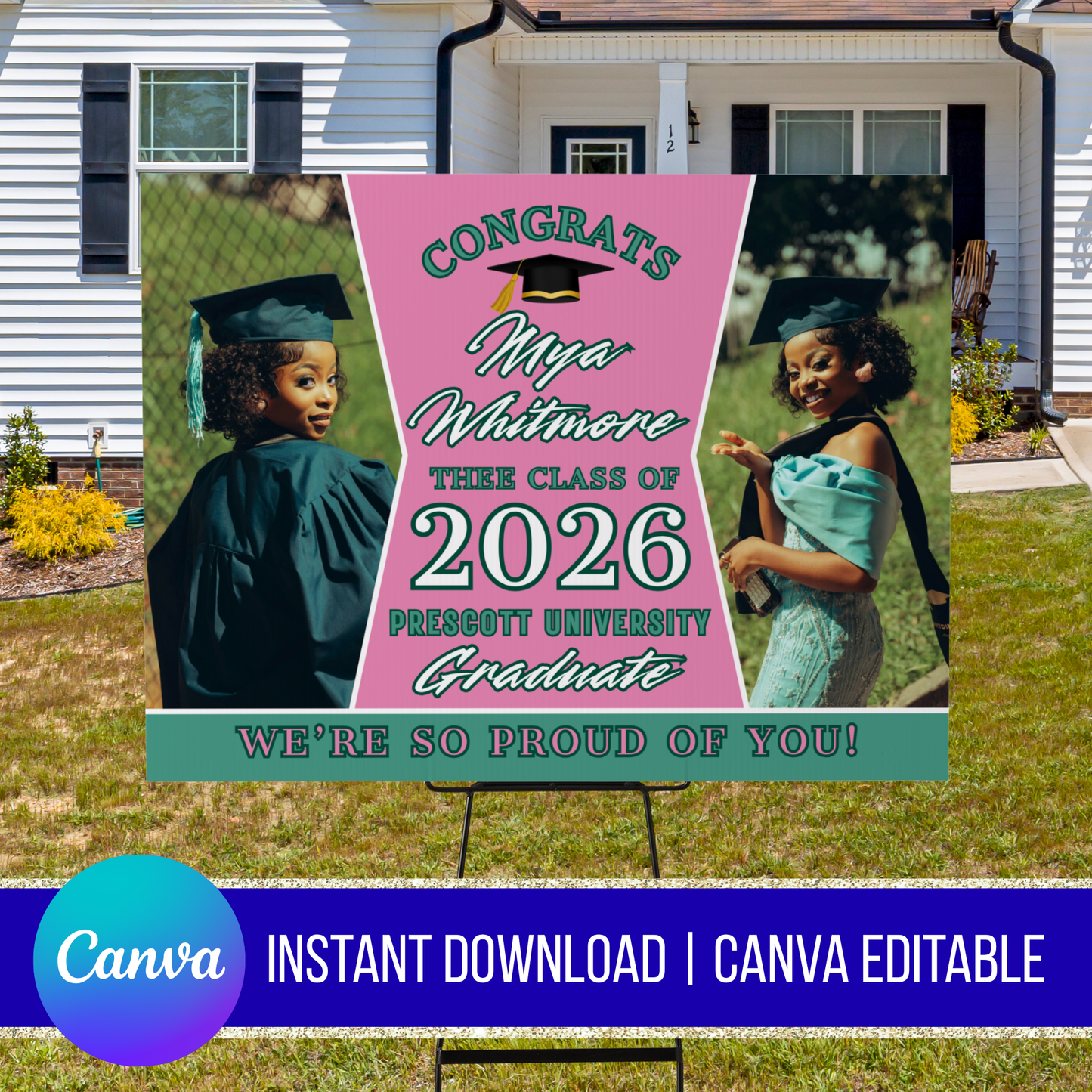 Thee Grad Yard Sign Canva Instant Download