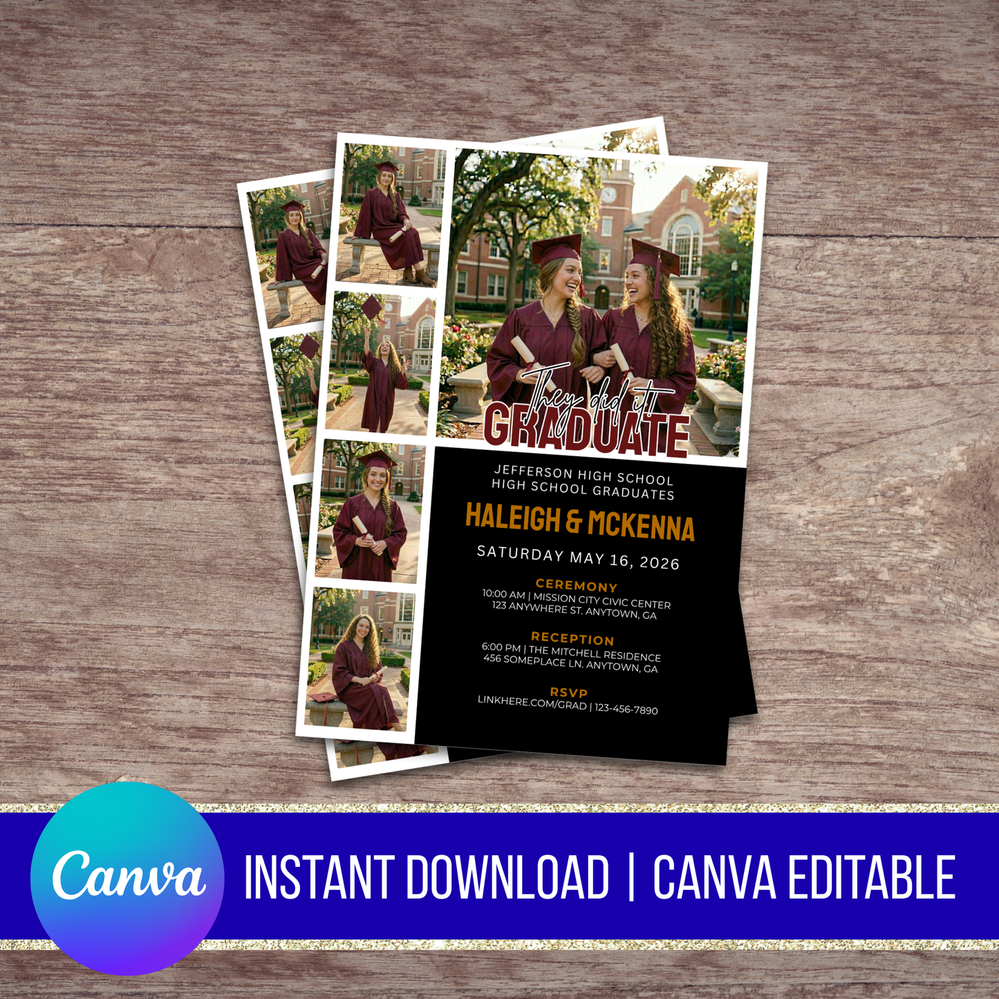 They Did It Graduation Invitation Canva Instant Download